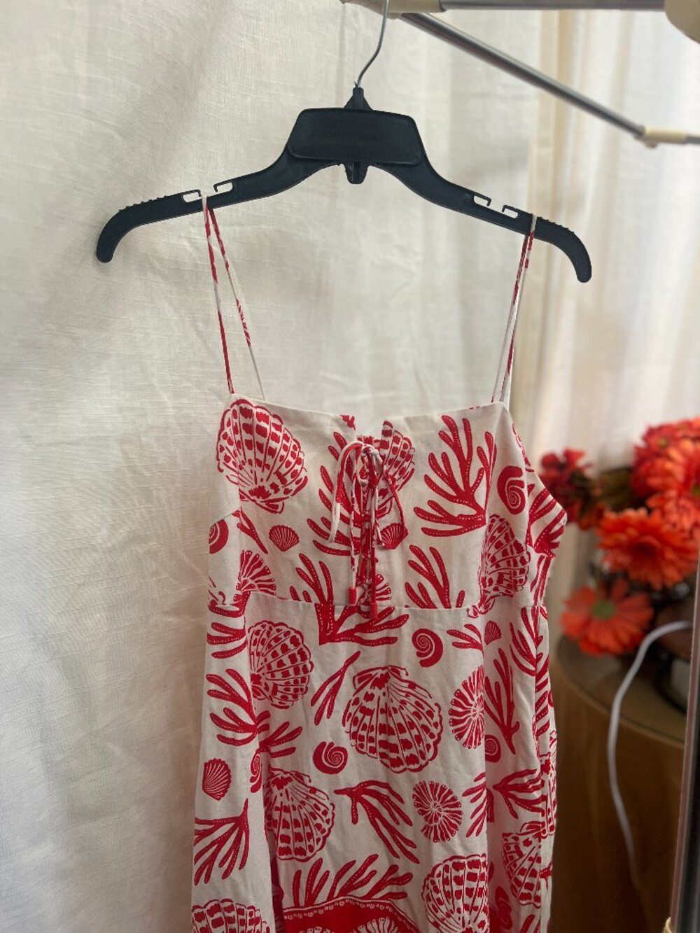 Calypso St Barth Red Coral Shell Linen Sundress Large Pockets